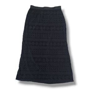 Miss Pinky Black Lace Maxi Skirt Elastic Waist No Slit Long Pull On Size L